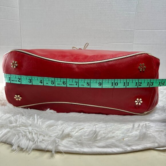 Isaac Mizrahi red handbag with white trimming - Picture 9 of 13